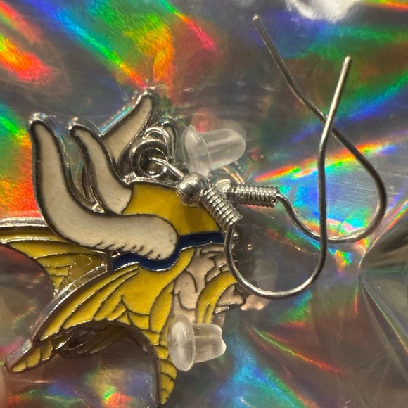 Minnesota Vikings NFL Yellow and Silver Earrings - Picture 2 of 2